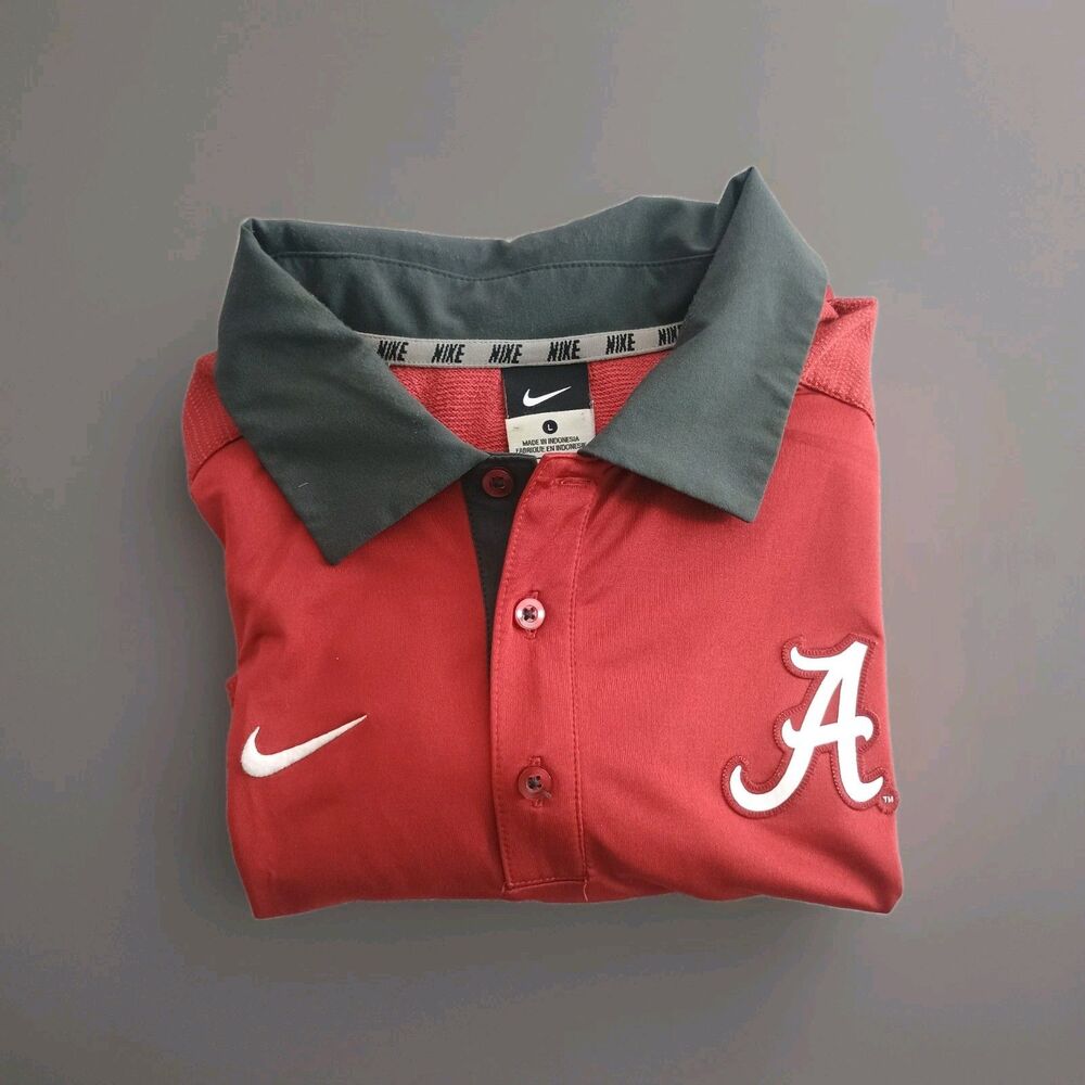 Nike Alabama Crimson Tide Polo Men Large Sideline Polo Shirt Dri-Fit Mesh Back